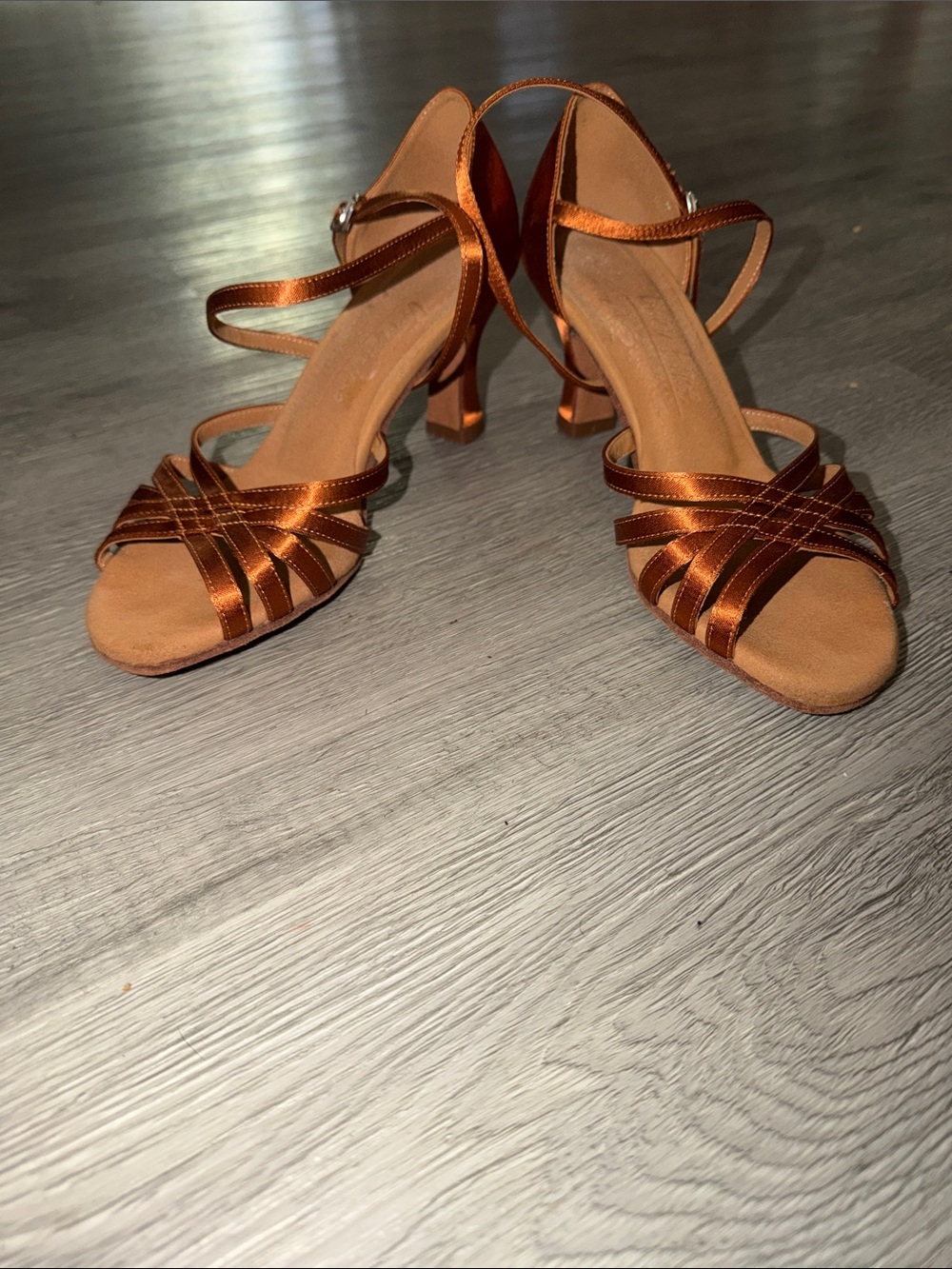 Very Fine Dancesport Signature Ballroom Shoes Bronze Copper Satin Sz 7.5 NWOT